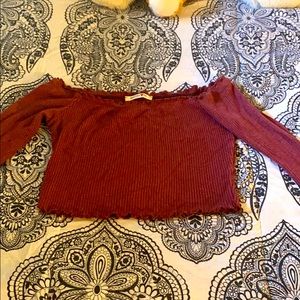 Burgundy long sleeve crop top